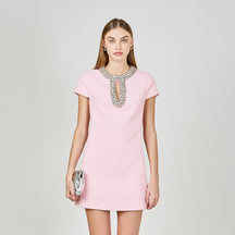 ENDLESS ROSE - Jewel Trim Neck Mini Dress - DRESSES available at Objectrare