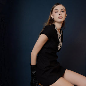 ENDLESS ROSE - Jewel Trim Neck Mini Dress - DRESSES available at Objectrare