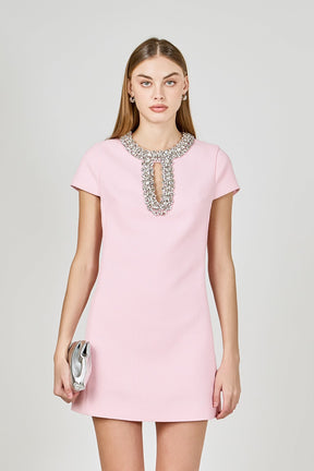 ENDLESS ROSE - Jewel Trim Neck Mini Dress - DRESSES available at Objectrare