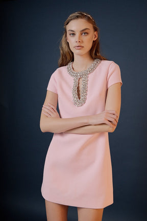 ENDLESS ROSE - Jewel Trim Neck Mini Dress - DRESSES available at Objectrare