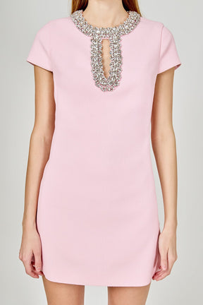 ENDLESS ROSE - Jewel Trim Neck Mini Dress - DRESSES available at Objectrare