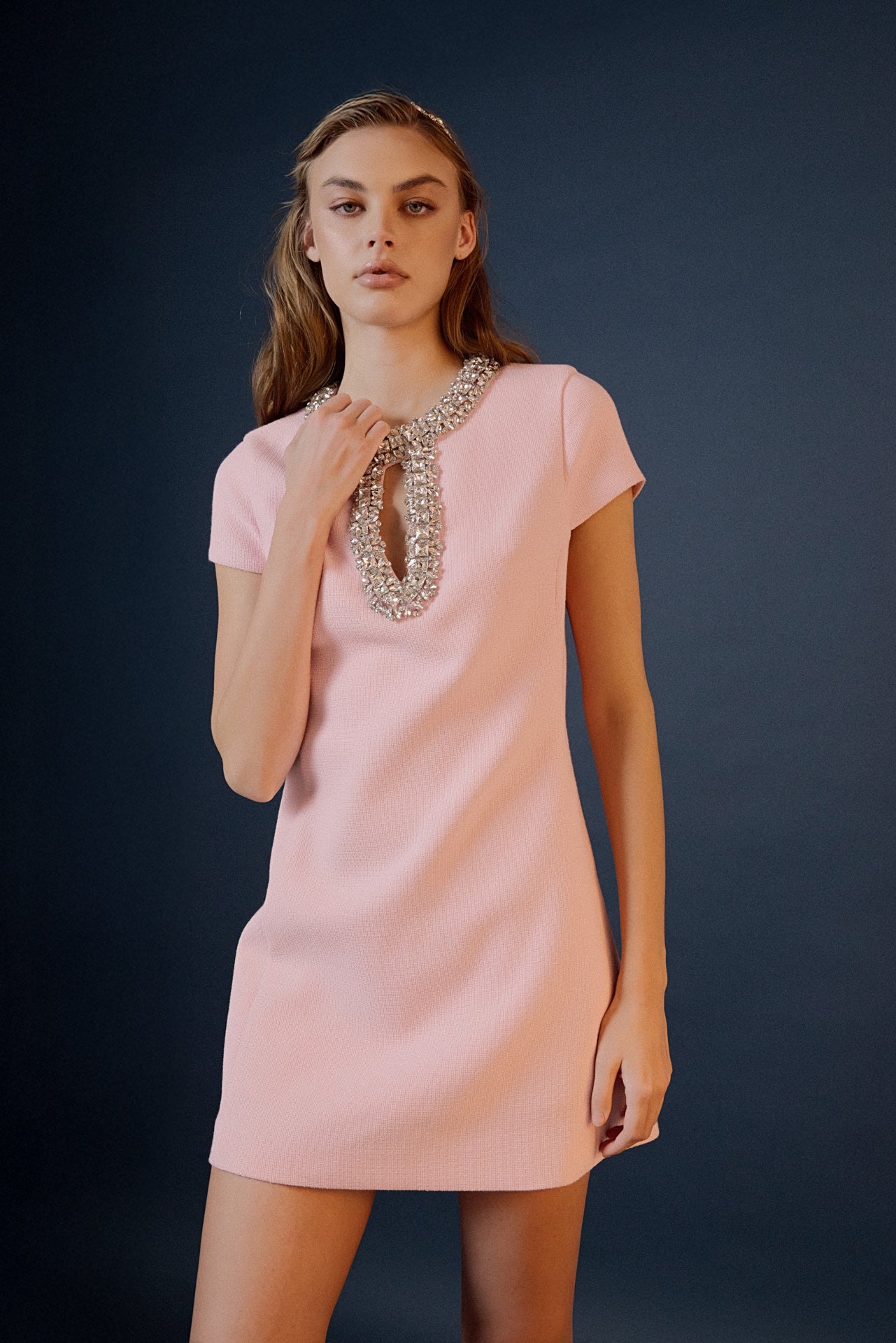 ENDLESS ROSE - Jewel Trim Neck Mini Dress - DRESSES available at Objectrare