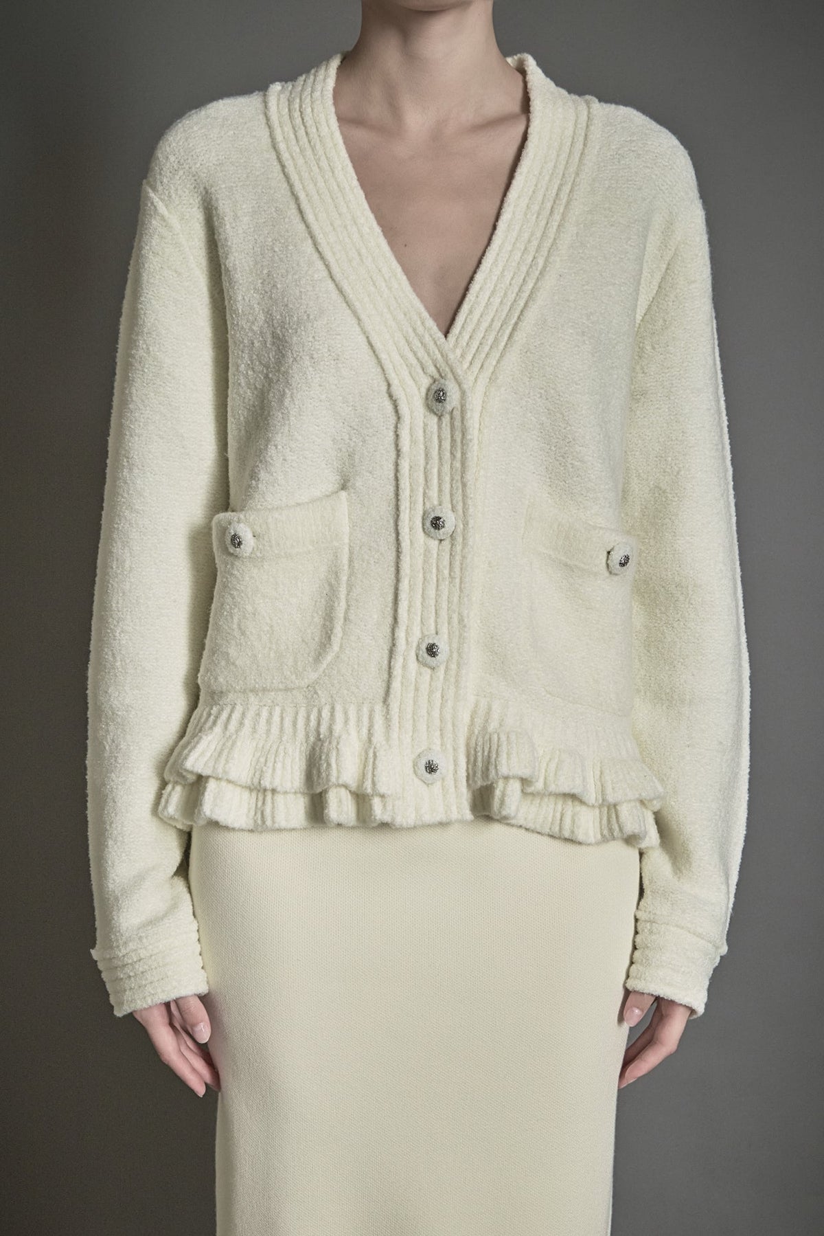 ENDLESS ROSE - Fuzzy Ruffled Cardigan - SWEATERS & KNITS available at Objectrare