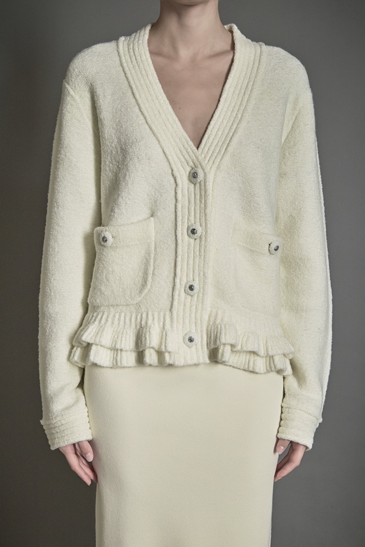 ENDLESS ROSE - Fuzzy Ruffled Cardigan - SWEATERS & KNITS available at Objectrare