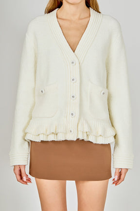 ENDLESS ROSE - Fuzzy Ruffled Cardigan - SWEATERS & KNITS available at Objectrare
