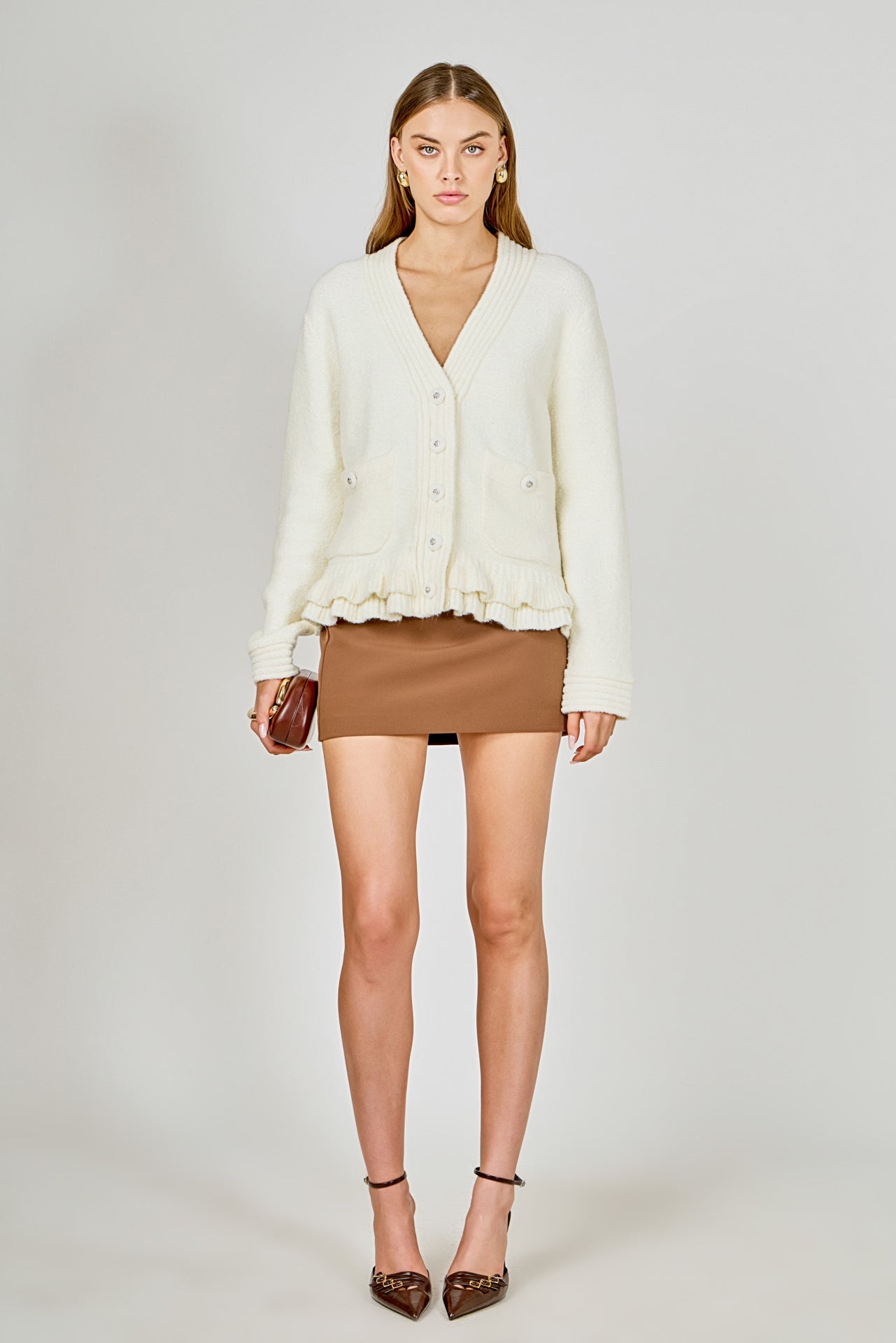 ENDLESS ROSE - Fuzzy Ruffled Cardigan - SWEATERS & KNITS available at Objectrare