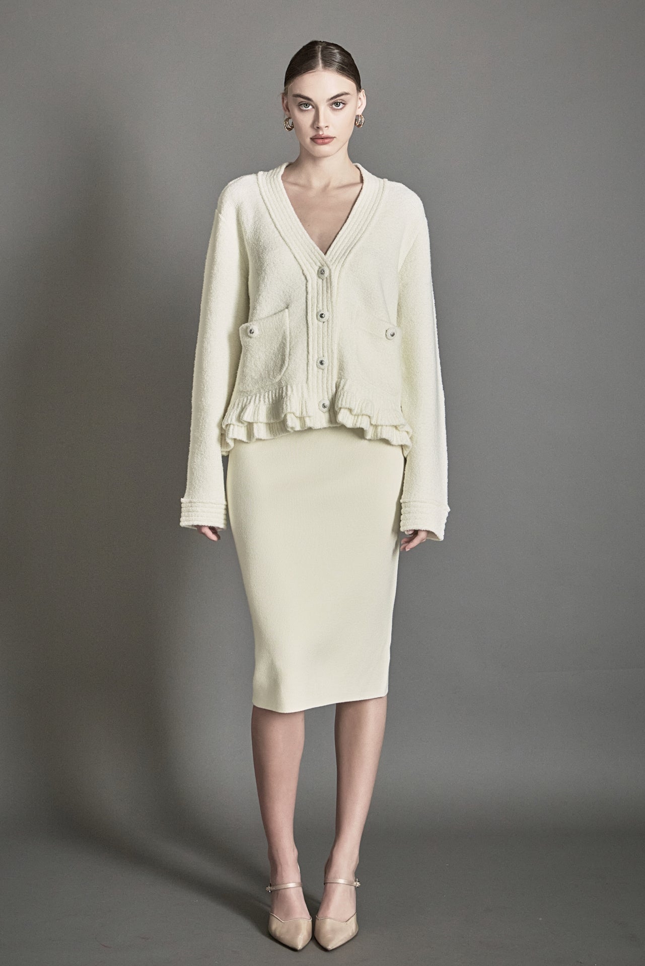 ENDLESS ROSE - Fuzzy Ruffled Cardigan - SWEATERS & KNITS available at Objectrare