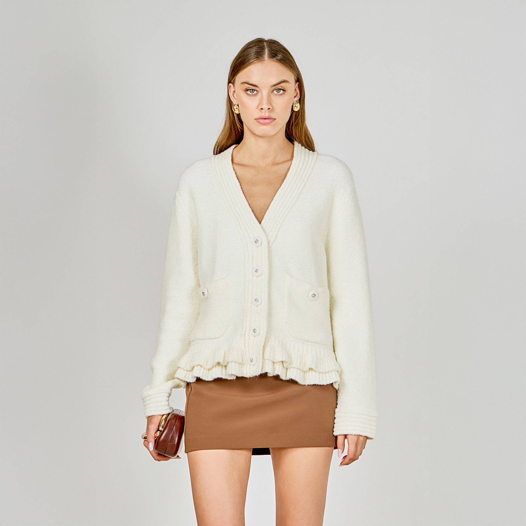 ENDLESS ROSE - Fuzzy Ruffled Cardigan - SWEATERS & KNITS available at Objectrare