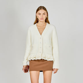 ENDLESS ROSE - Fuzzy Ruffled Cardigan - SWEATERS & KNITS available at Objectrare