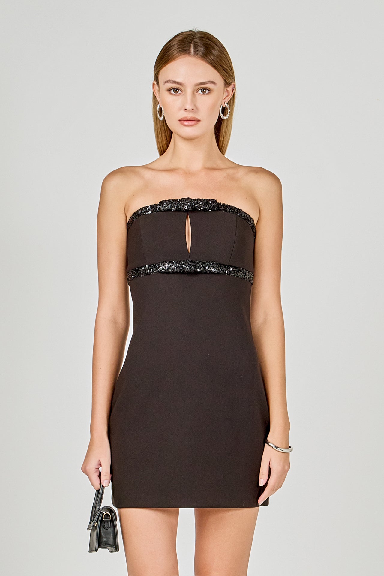 Sequin Trimmed Strapless Mini Dress