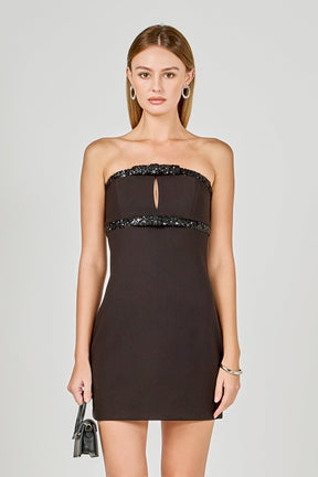Sequin Trimmed Strapless Mini Dress