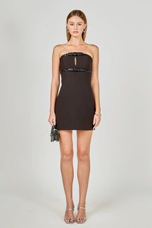 Sequin Trimmed Strapless Mini Dress