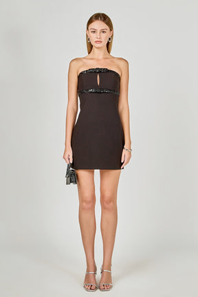 Sequin Trimmed Strapless Mini Dress