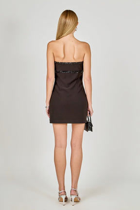Sequin Trimmed Strapless Mini Dress