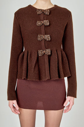 ENDLESS ROSE - Bow Trim Flared Cardigan - SWEATERS & KNITS available at Objectrare