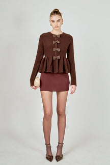 ENDLESS ROSE - Bow Trim Flared Cardigan - SWEATERS & KNITS available at Objectrare