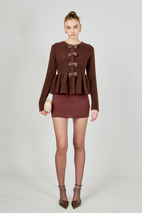 ENDLESS ROSE - Bow Trim Flared Cardigan - SWEATERS & KNITS available at Objectrare