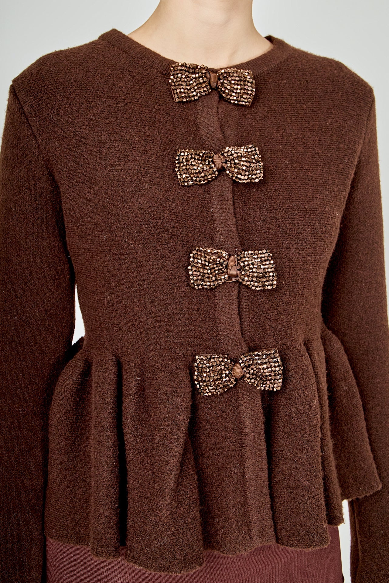 Bow Trim Flared Cardigan