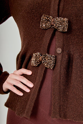 ENDLESS ROSE - Bow Trim Flared Cardigan - SWEATERS & KNITS available at Objectrare
