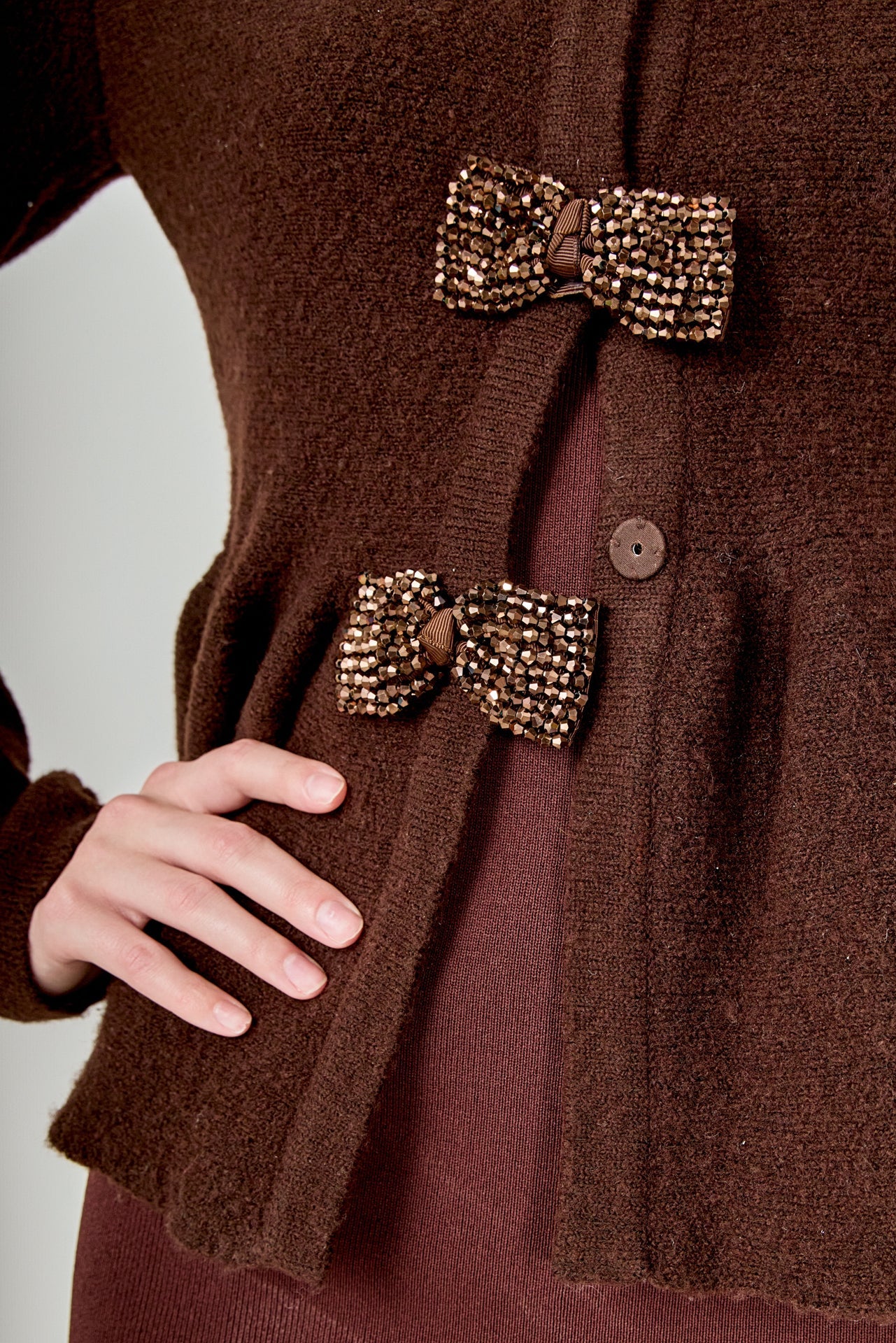 Bow Trim Flared Cardigan
