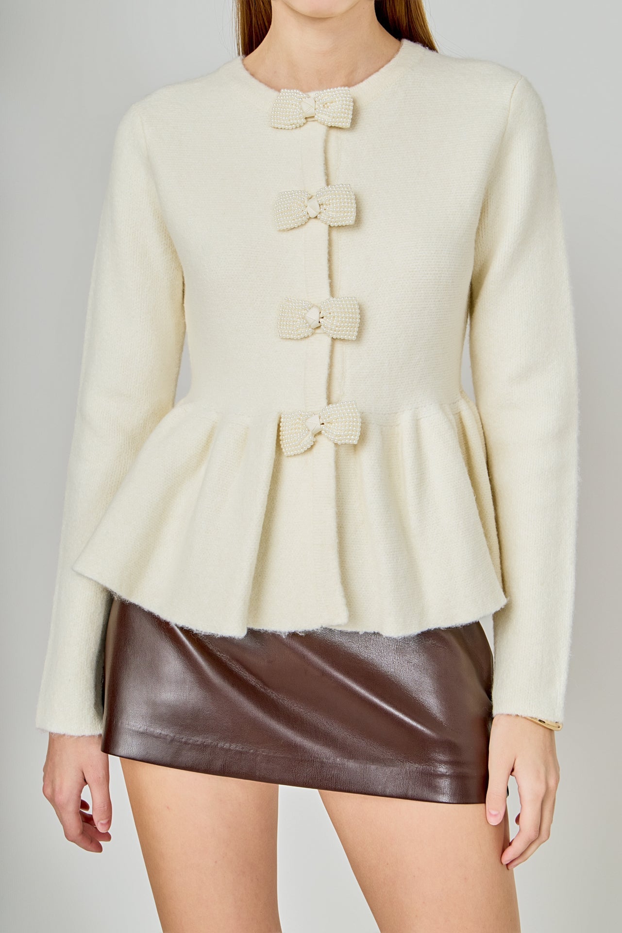 ENDLESS ROSE - Bow Trim Flared Cardigan - SWEATERS & KNITS available at Objectrare