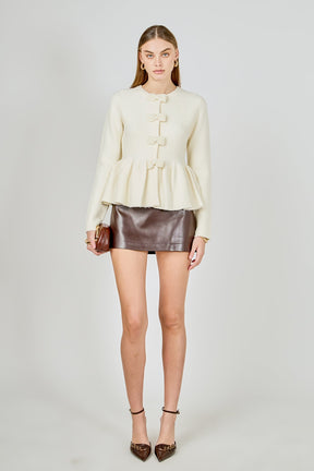ENDLESS ROSE - Bow Trim Flared Cardigan - SWEATERS & KNITS available at Objectrare
