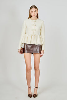 ENDLESS ROSE - Bow Trim Flared Cardigan - SWEATERS & KNITS available at Objectrare