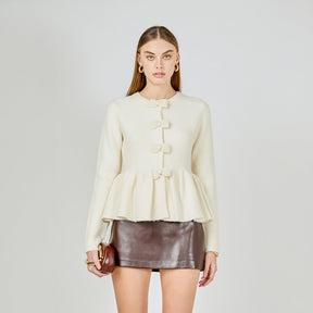 ENDLESS ROSE - Bow Trim Flared Cardigan - SWEATERS & KNITS available at Objectrare