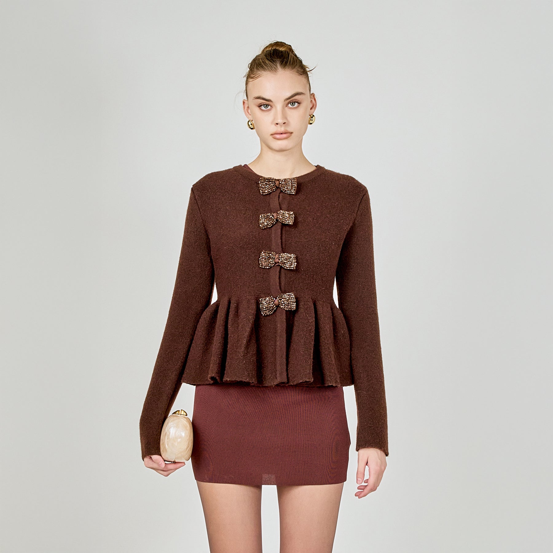 ENDLESS ROSE - Bow Trim Flared Cardigan - SWEATERS & KNITS available at Objectrare