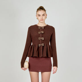 ENDLESS ROSE - Bow Trim Flared Cardigan - SWEATERS & KNITS available at Objectrare