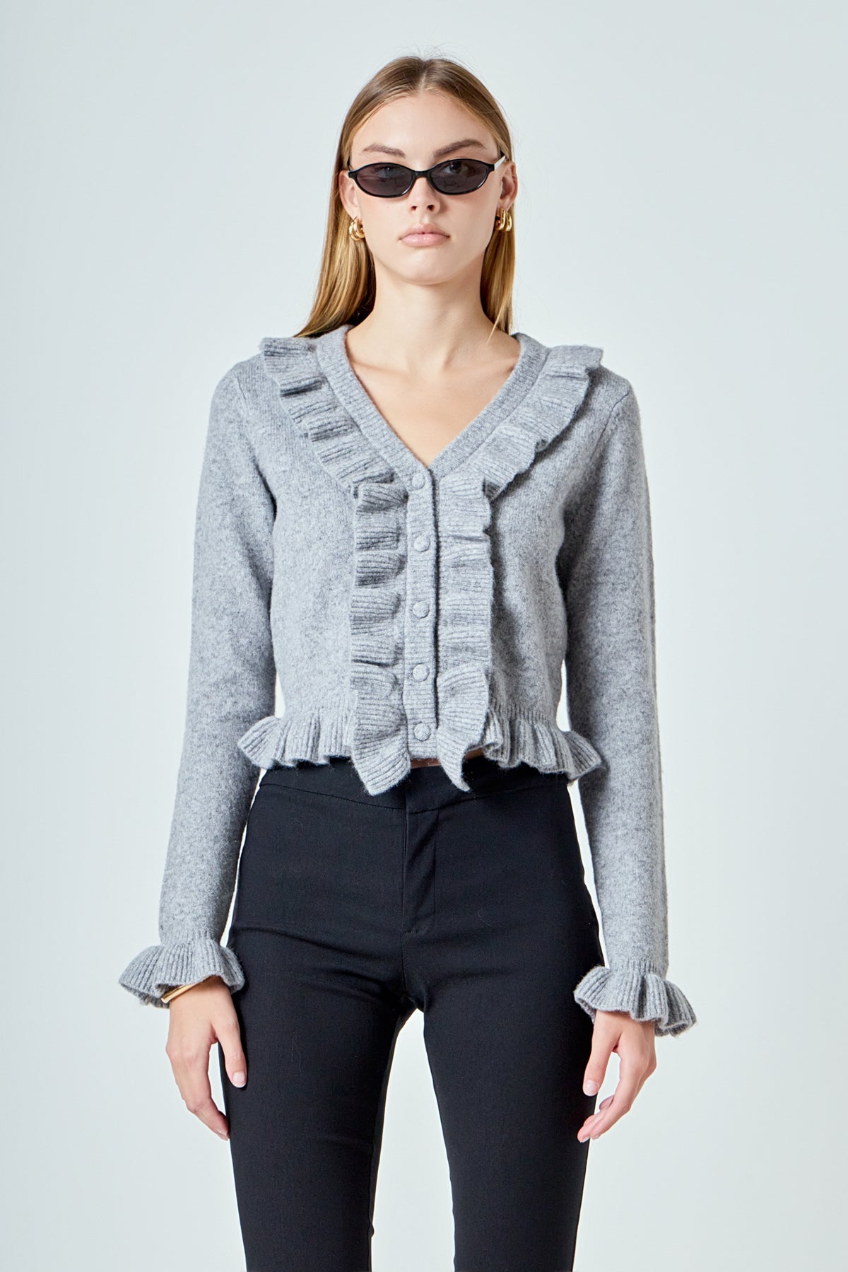 Ruffled V-Neck Cardigan
