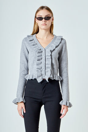 ENDLESS ROSE - Ruffled V-Neck Cardigan - SWEATERS & KNITS available at Objectrare