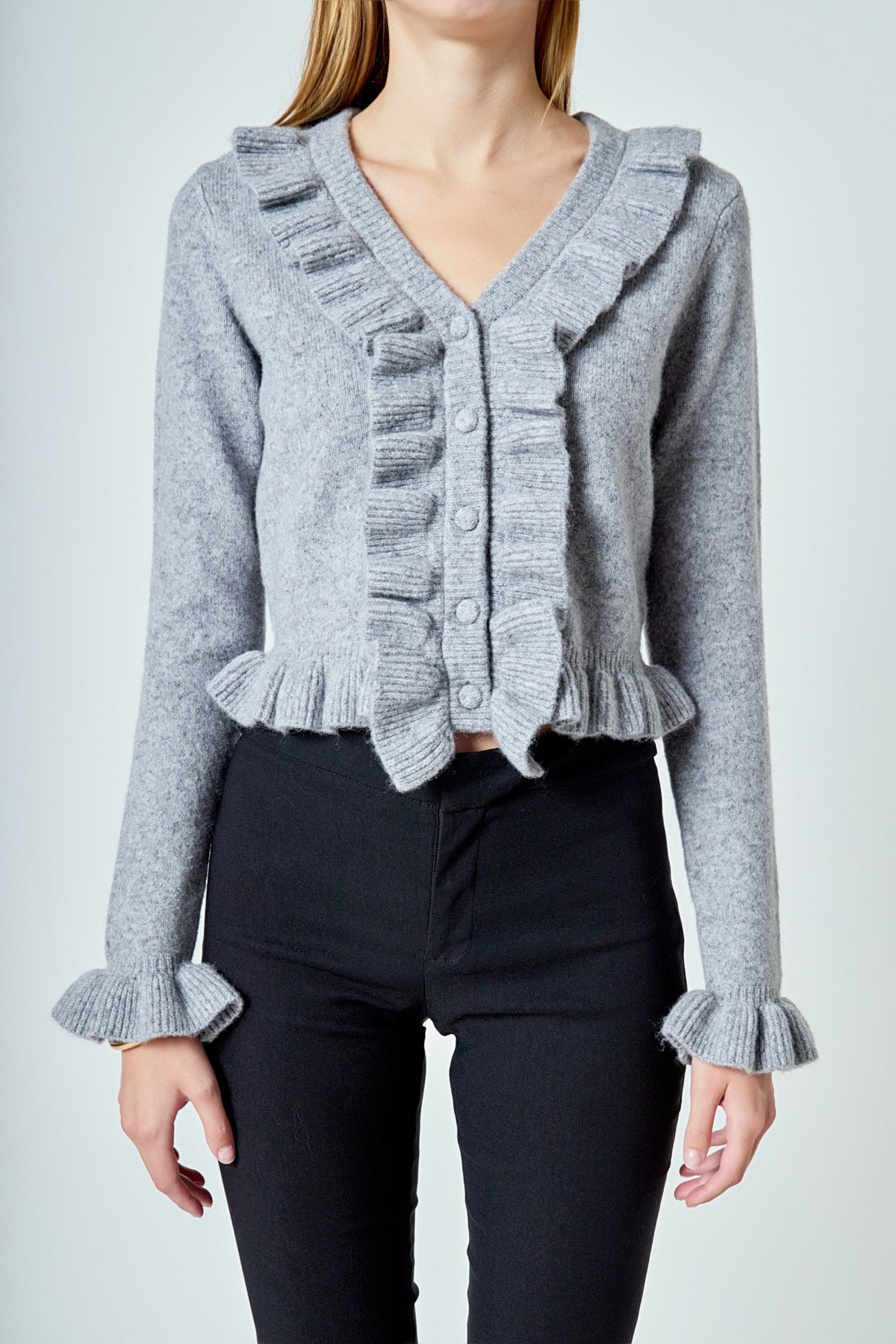 Ruffled V-Neck Cardigan