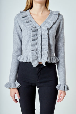 ENDLESS ROSE - Ruffled V-Neck Cardigan - SWEATERS & KNITS available at Objectrare