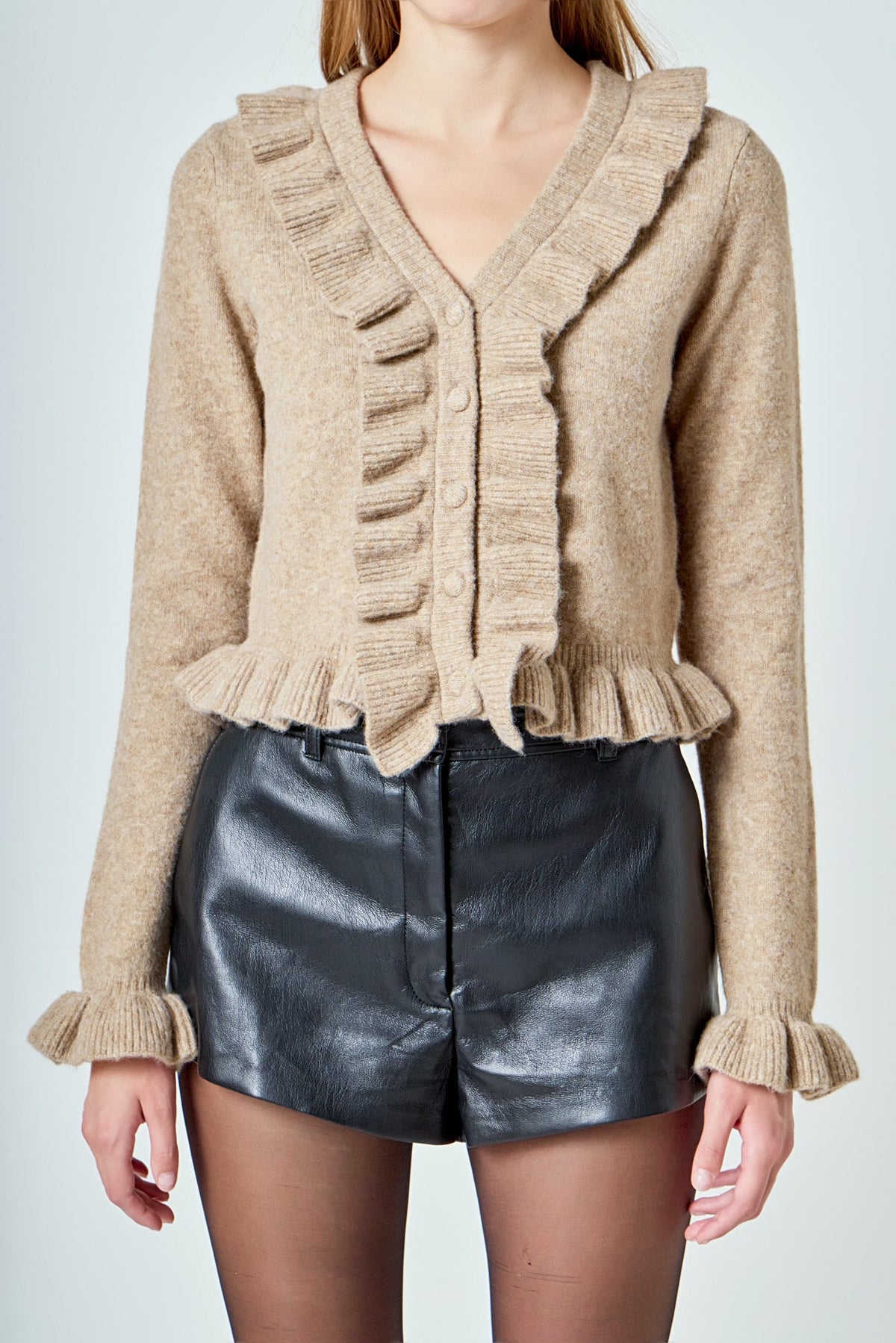 ENDLESS ROSE - Ruffled V-Neck Cardigan - SWEATERS & KNITS available at Objectrare