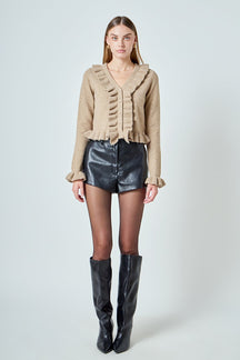 ENDLESS ROSE - Ruffled V-Neck Cardigan - SWEATERS & KNITS available at Objectrare
