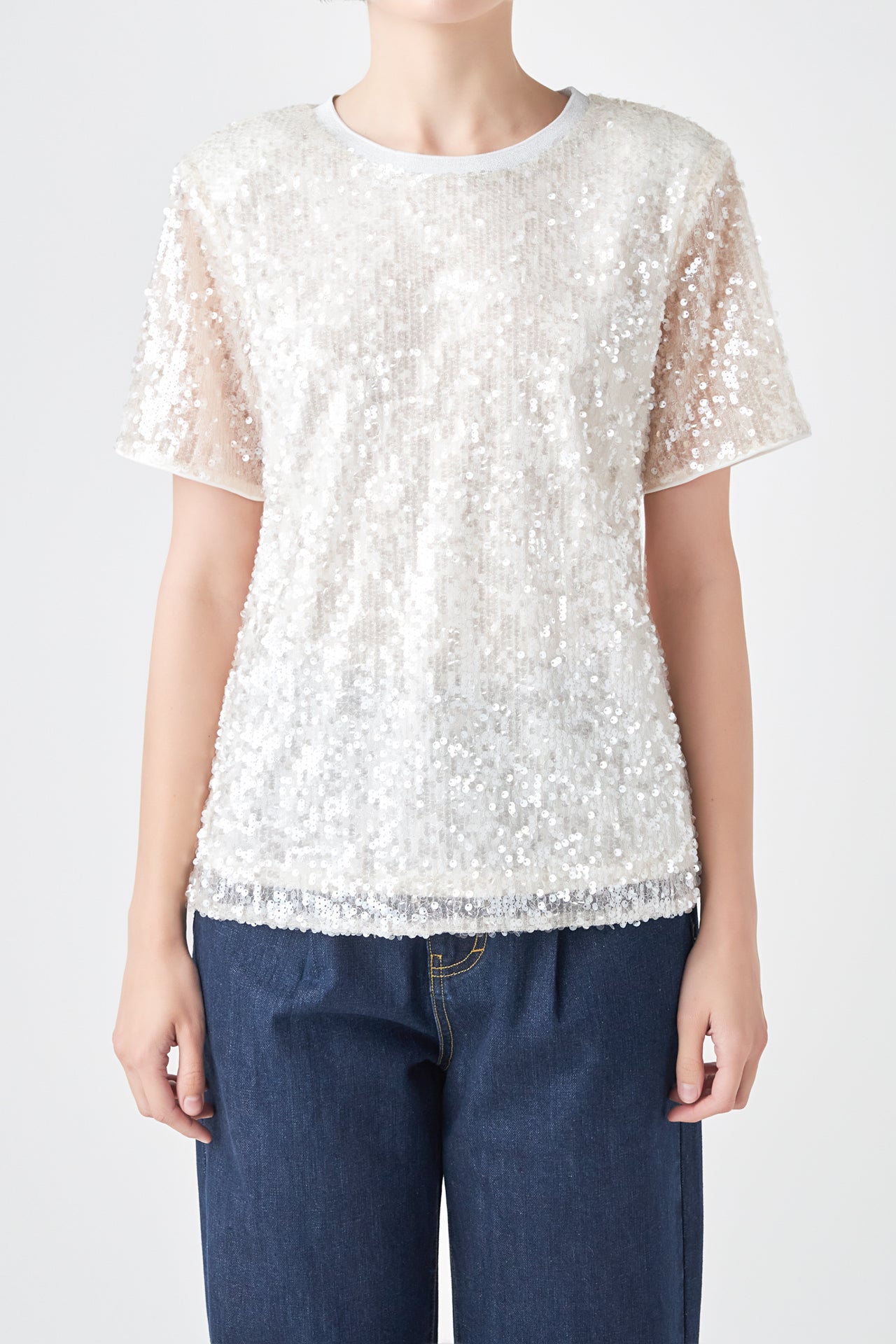 GREY LAB - Sequin Shoulder Padded Top - TOPS available at Objectrare
