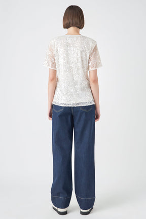 GREY LAB - Sequin Shoulder Padded Top - TOPS available at Objectrare