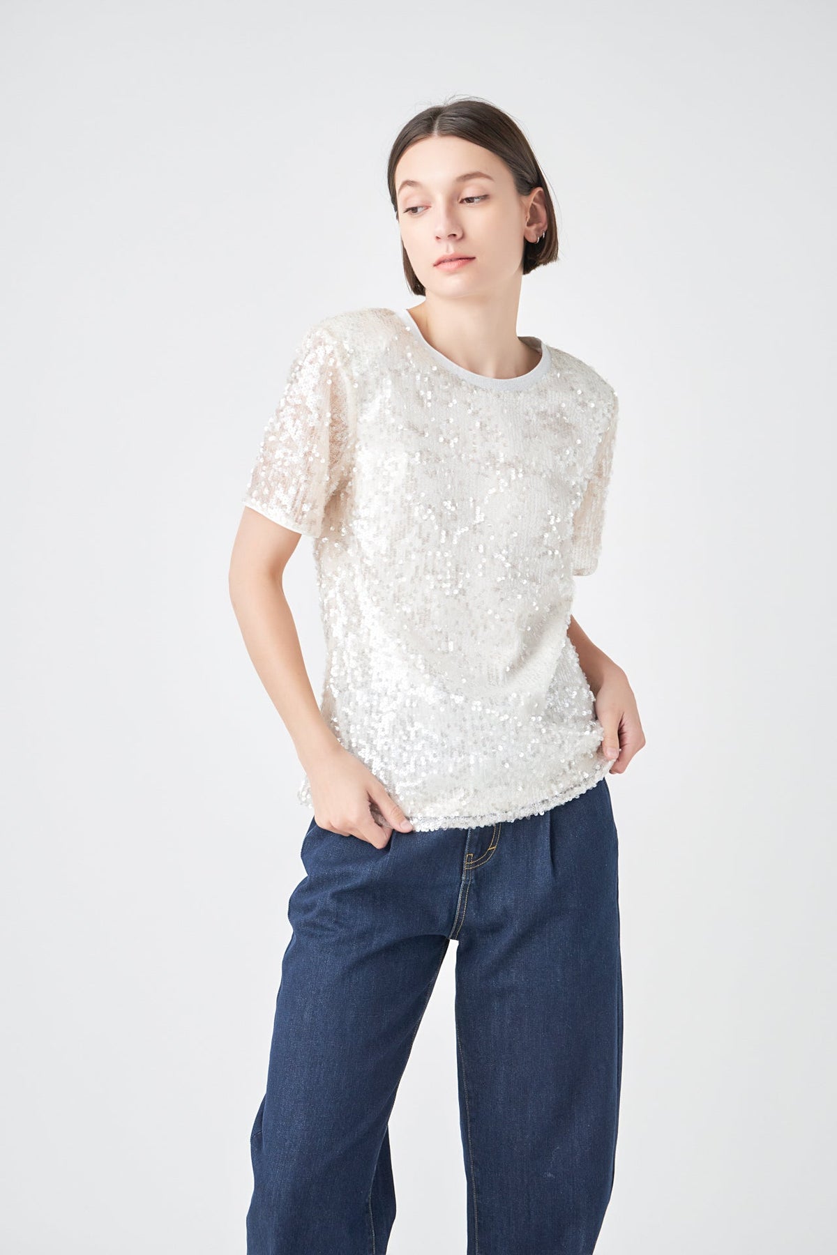 Grey Lab - Sequin Shoulder Padded Top