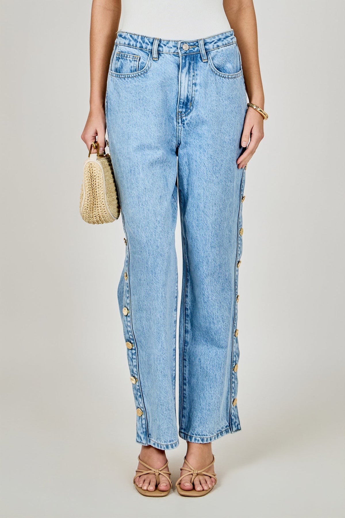 ENDLESS ROSE - Mid-Waisted Side Buttoned Jeans - PANTS available at Objectrare