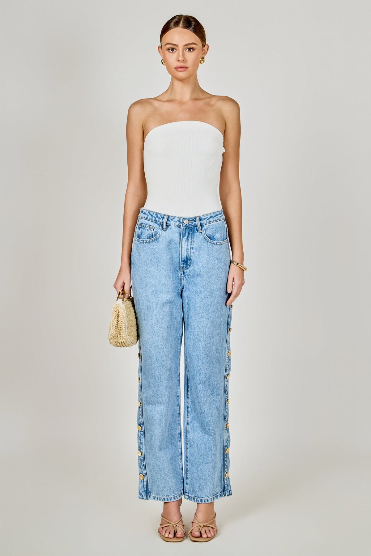 ENDLESS ROSE - Mid-Waisted Side Buttoned Jeans - PANTS available at Objectrare