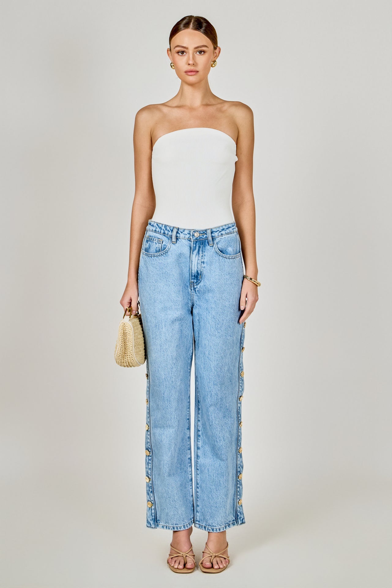 ENDLESS ROSE - Mid-Waisted Side Buttoned Jeans - PANTS available at Objectrare