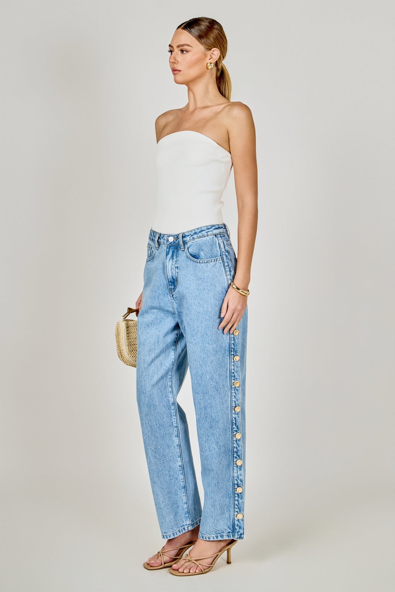 ENDLESS ROSE - Mid-Waisted Side Buttoned Jeans - PANTS available at Objectrare