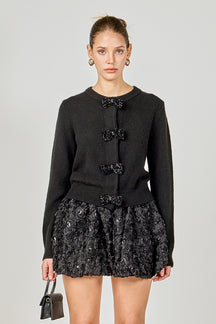 Round Neck Bow Trim Cardigan