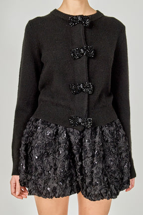 Round Neck Bow Trim Cardigan