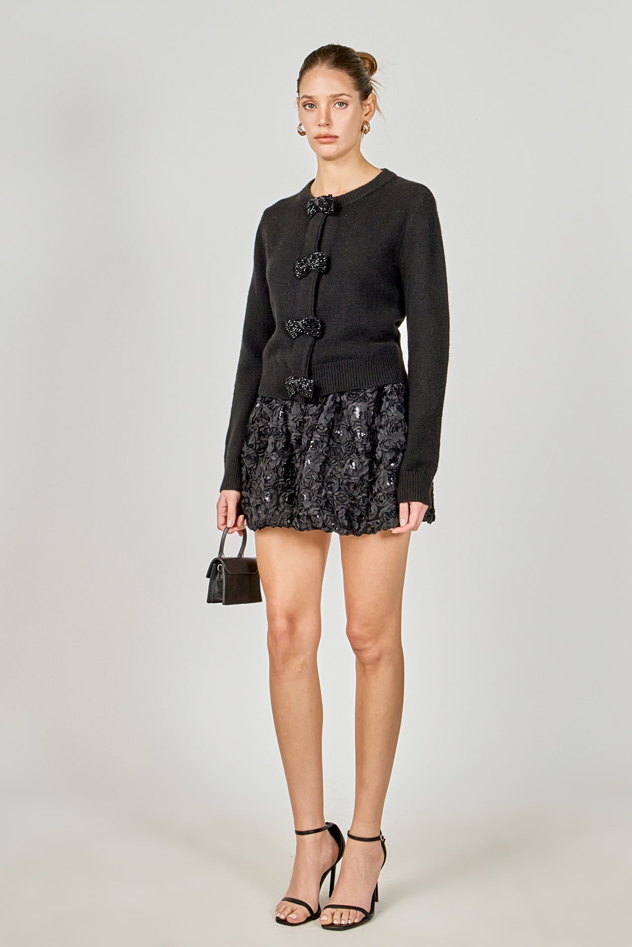 ENDLESS ROSE - Round Neck Bow Trim Cardigan - SWEATERS & KNITS available at Objectrare