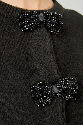 Round Neck Bow Trim Cardigan