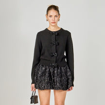 ENDLESS ROSE - Round Neck Bow Trim Cardigan - SWEATERS & KNITS available at Objectrare