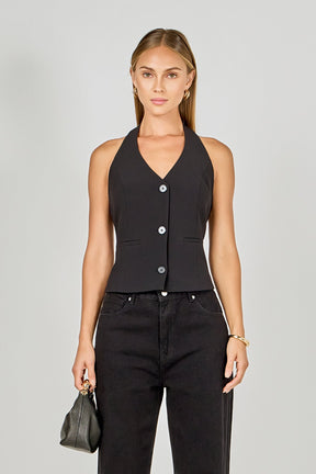 ENDLESS ROSE - Halter Neck Open Back A-Line Vest - TOPS available at Objectrare