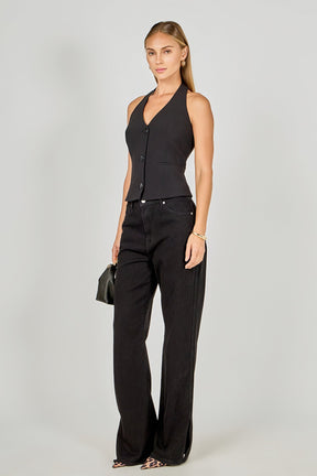 ENDLESS ROSE - Halter Neck Open Back A-Line Vest - TOPS available at Objectrare